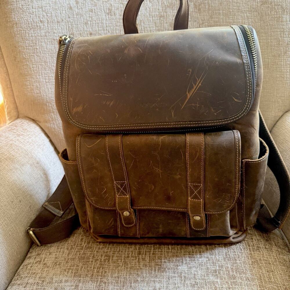 BOSTANTEN Leather Backpack for Men 15.6 inch Laptop Backpack Vintage Travel Bag
